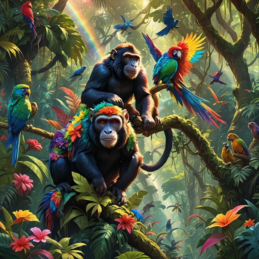 Rainbow Monkey Ride: Fantasy Amazon Art