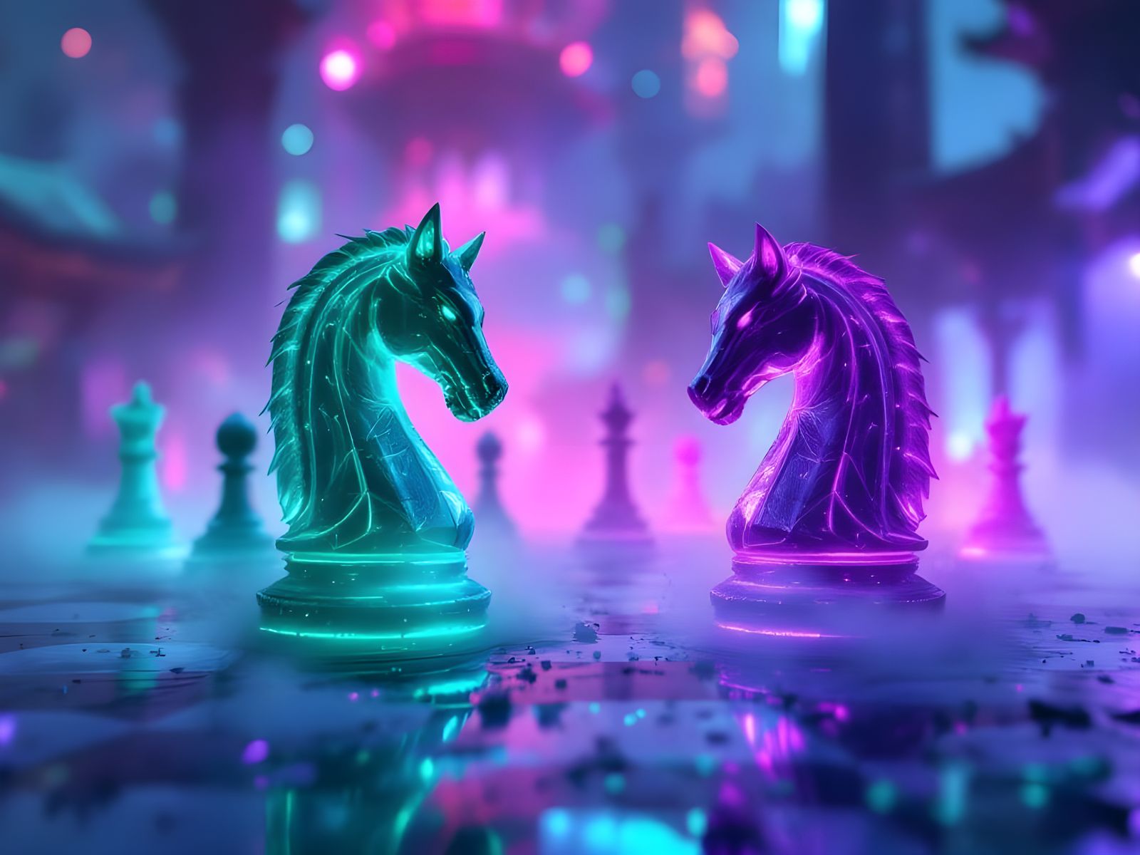 Cyberpunk Chess Clash in Mystical Castle