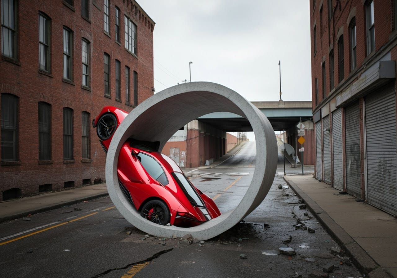 Unexpected Encounter: Sports Car Meets Concrete