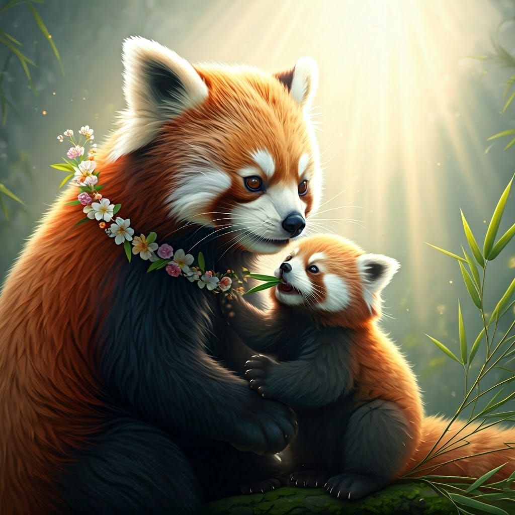 Ethereal Red Panda Mother and Cub