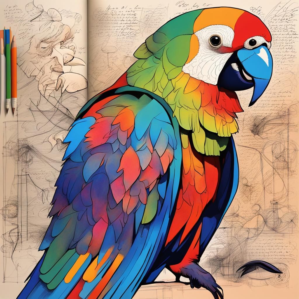 French Parrot's Diary: Abstract Art with Fine Details