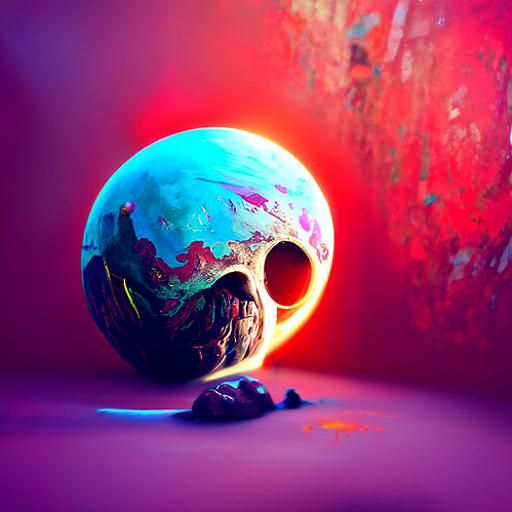 Lovecraftian Skull Planet in Oil Paint Style