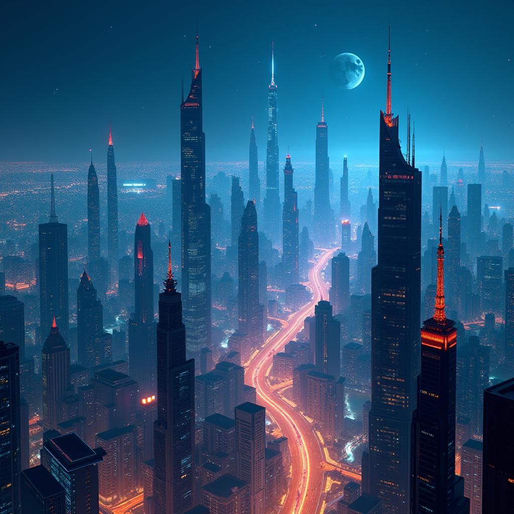 Futuristic Metropolis at Night: Digital Concept Art