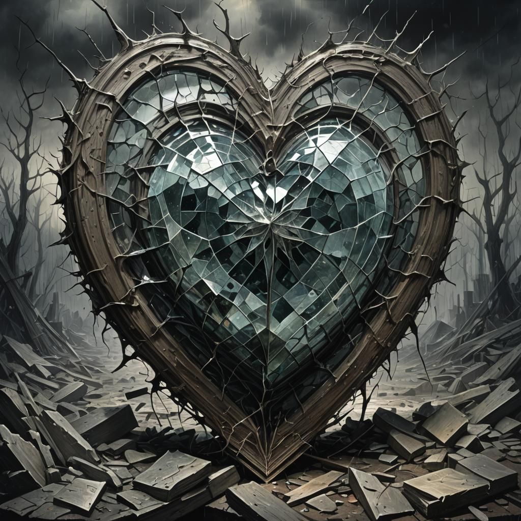 Shattered Glass Heart in Gothic Horror Style