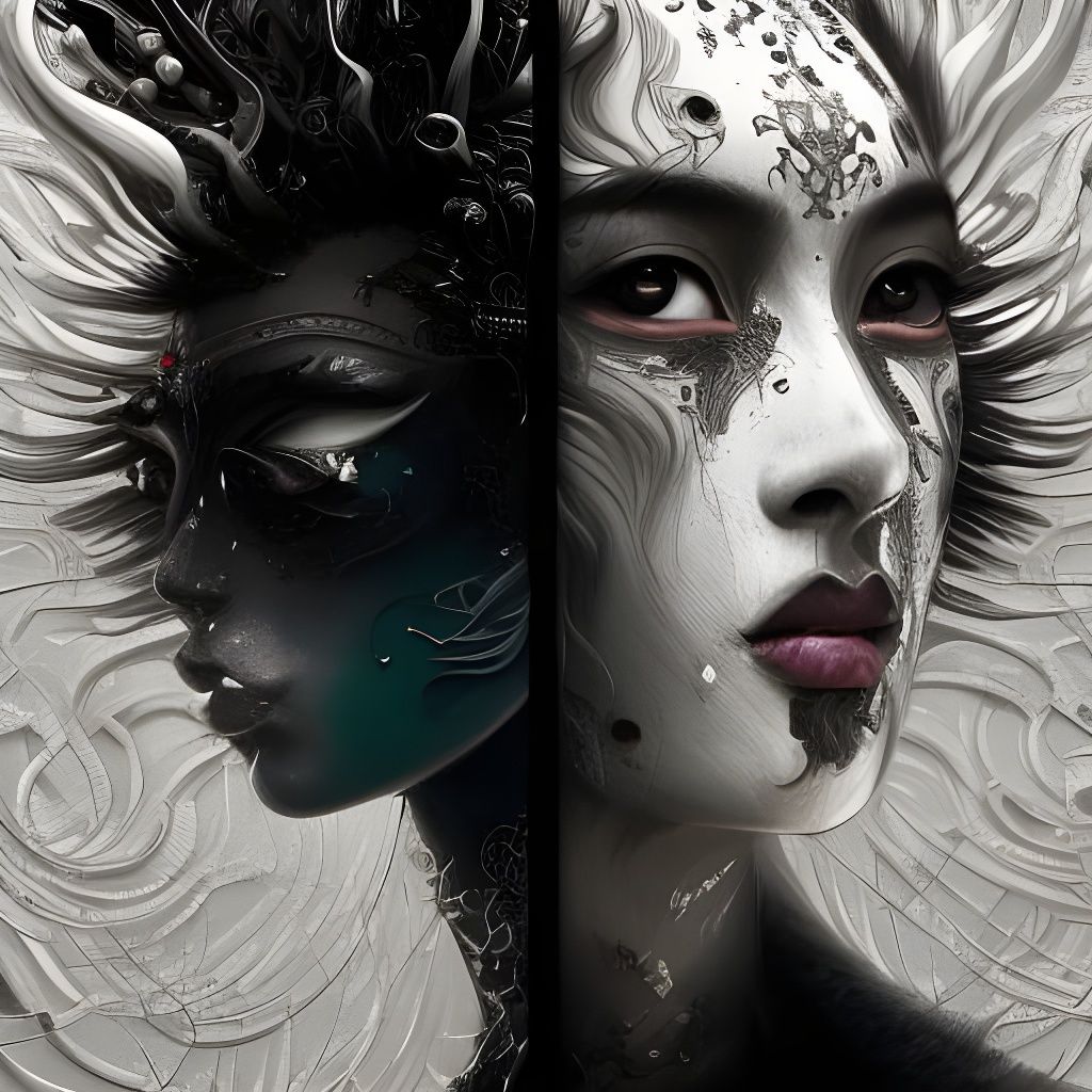 Yin and Yang Symbol: Detailed Black and White Portrait