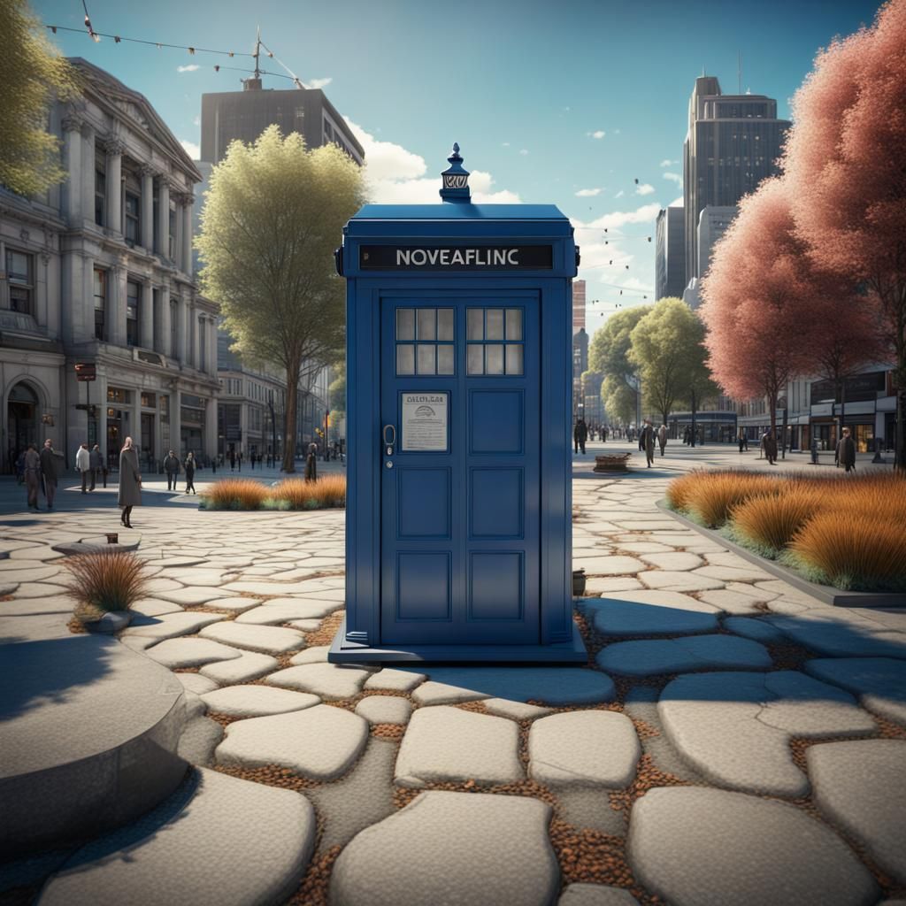 Surreal Christchurch Square Landscape with Police Box