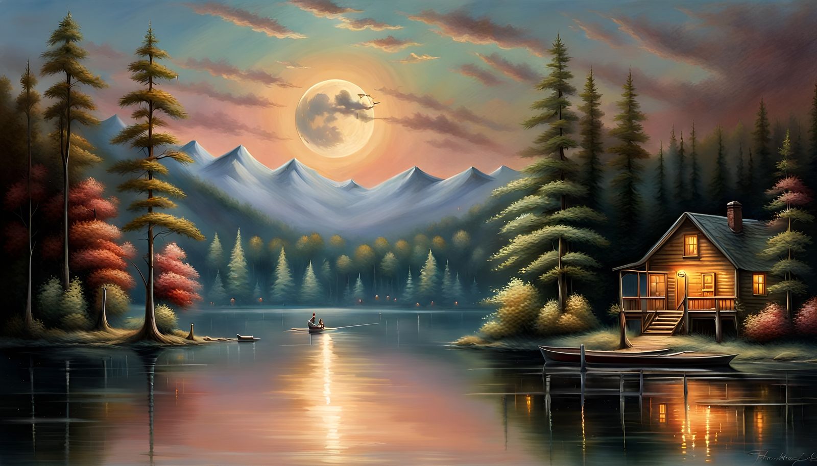 Moonrise Over Lake: Photorealistic Landscape
