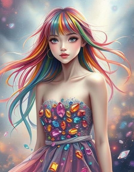 Rainbow Stardust Woman: A Surreal Portrait