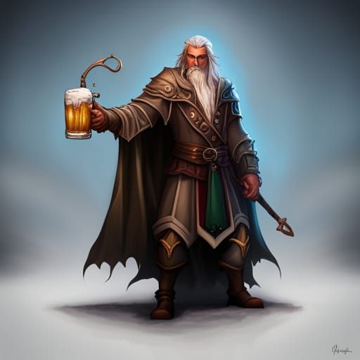 Elven Ranger Enjoying Beer in Dark Fantasy Style