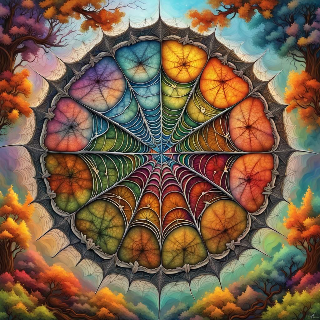 Seasonal Spiderweb Mandala: A Hyperdetailed Fantasy Art