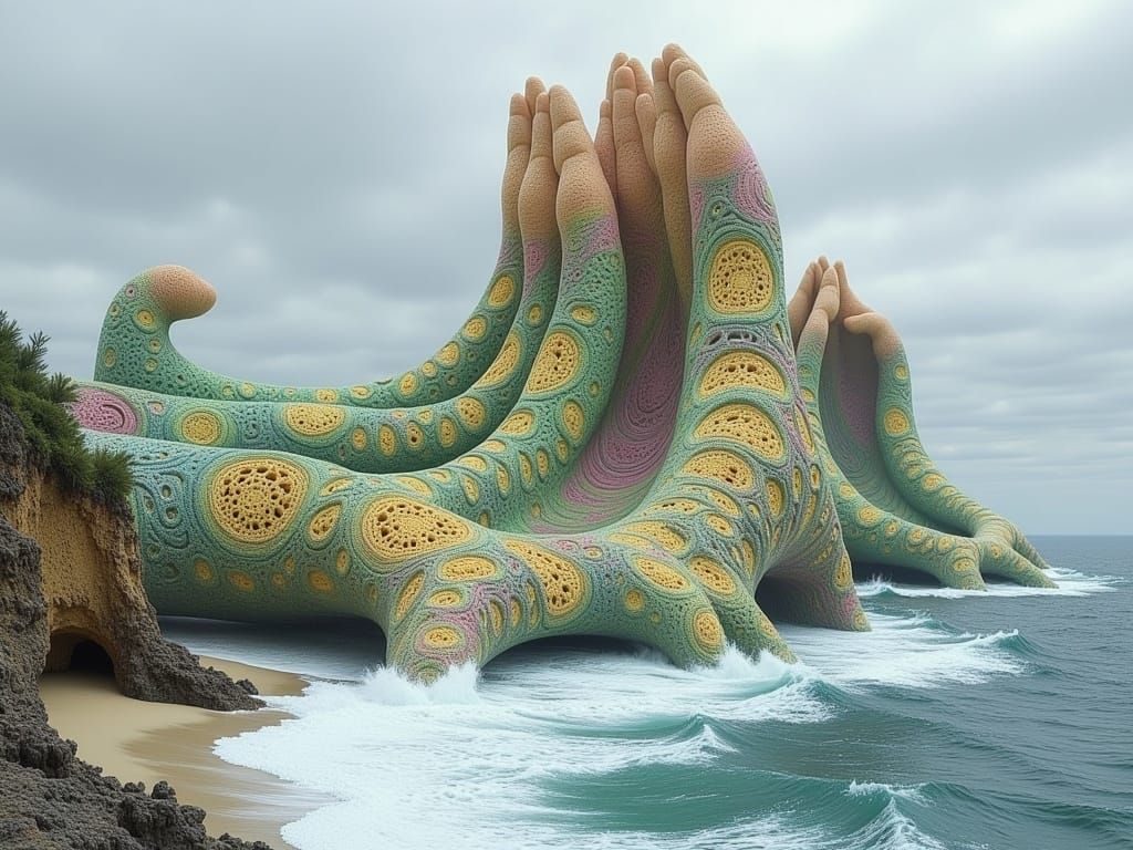 Surreal Hand-Shaped Rock Formations by the Sea