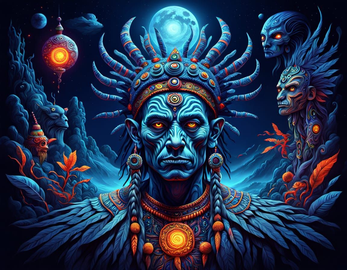 Psychedelic Shaman in Surreal Fantasy World