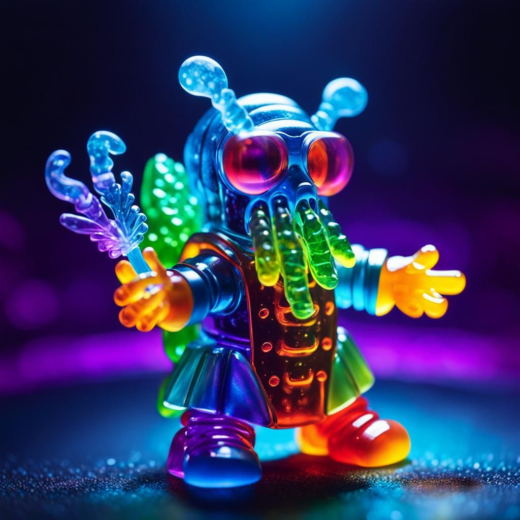 Gummy Cthulhu Wizard in Futuristic Claymation Style