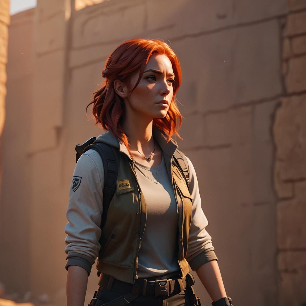 Red-Haired Woman in Fortnite-Inspired Digital Art