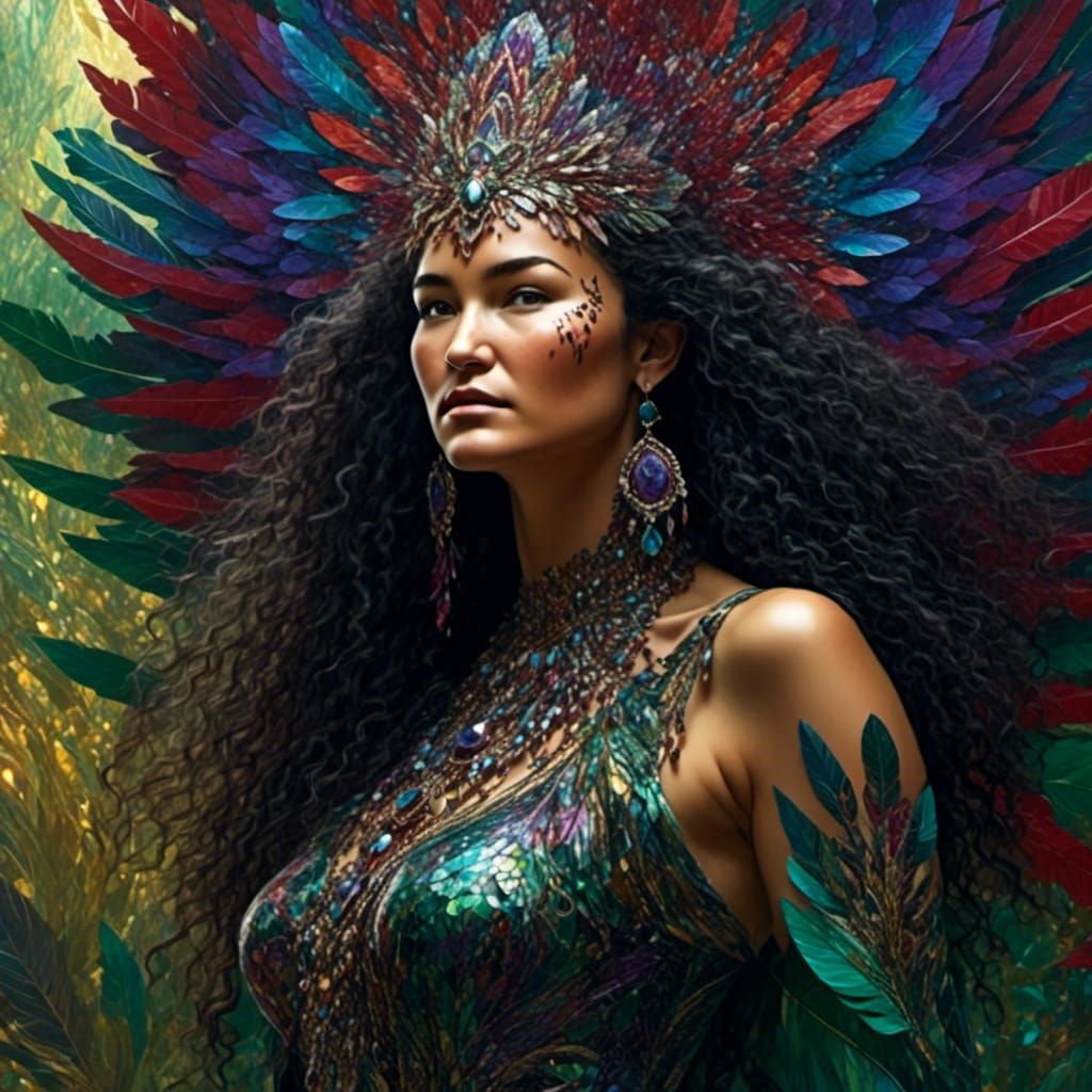 <lora:kaleidoscopeStyle:1.0> <lora:IndigenousWoman:1.0> background: radial kaleidoscope, pretty colors Indigenous woman ...