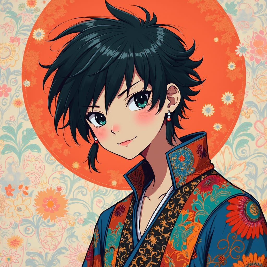 Anime-Style Youth with Delicate Features in Murakami Style