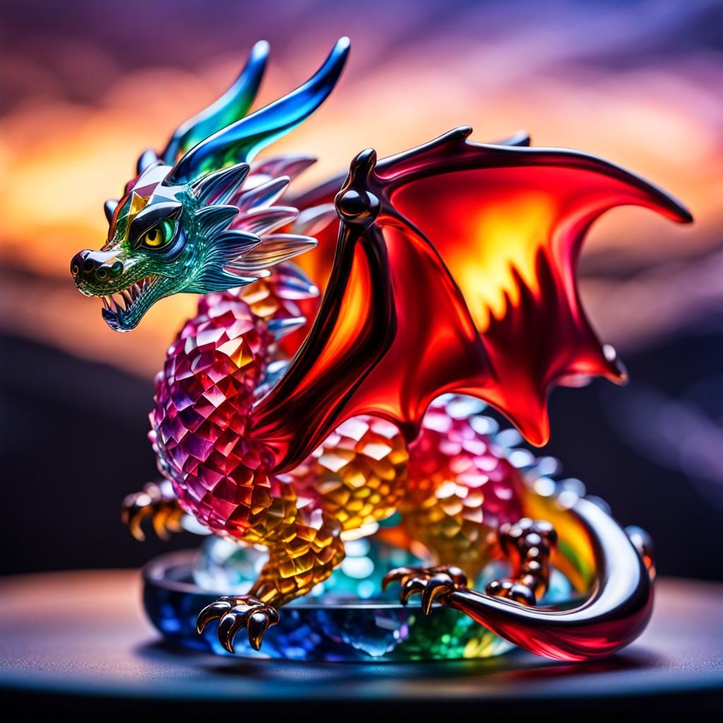 Colorful Crystal Chibi Dragon in Surrealist Style