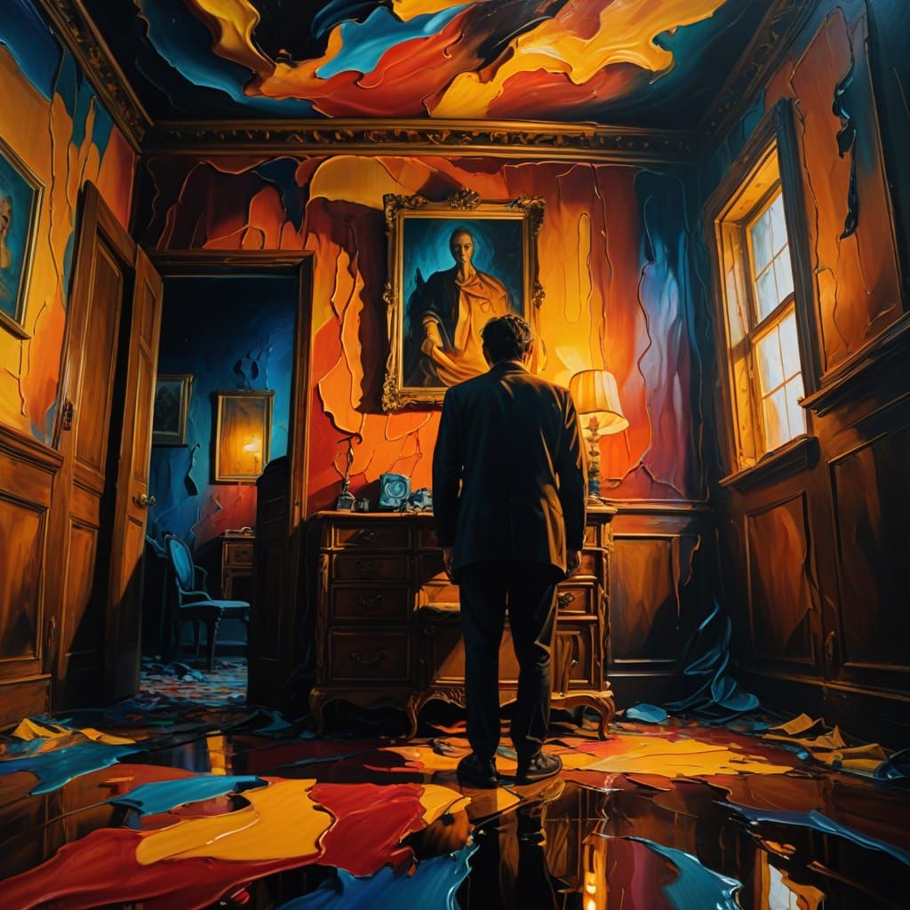 Surreal Person in Room as Oil Painting