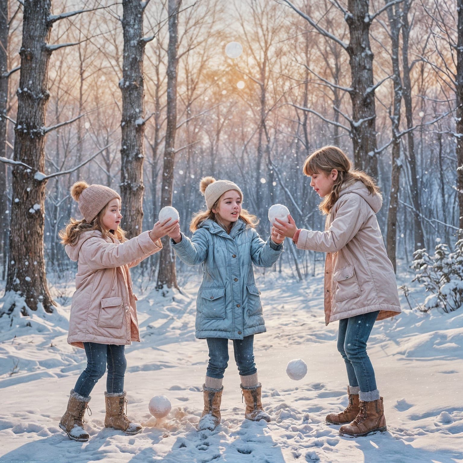 Winter Wonderland Snowball Fight in Vibrant Colors