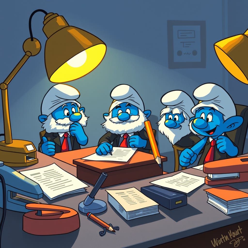 Smurfs in a Whimsical Office Scene