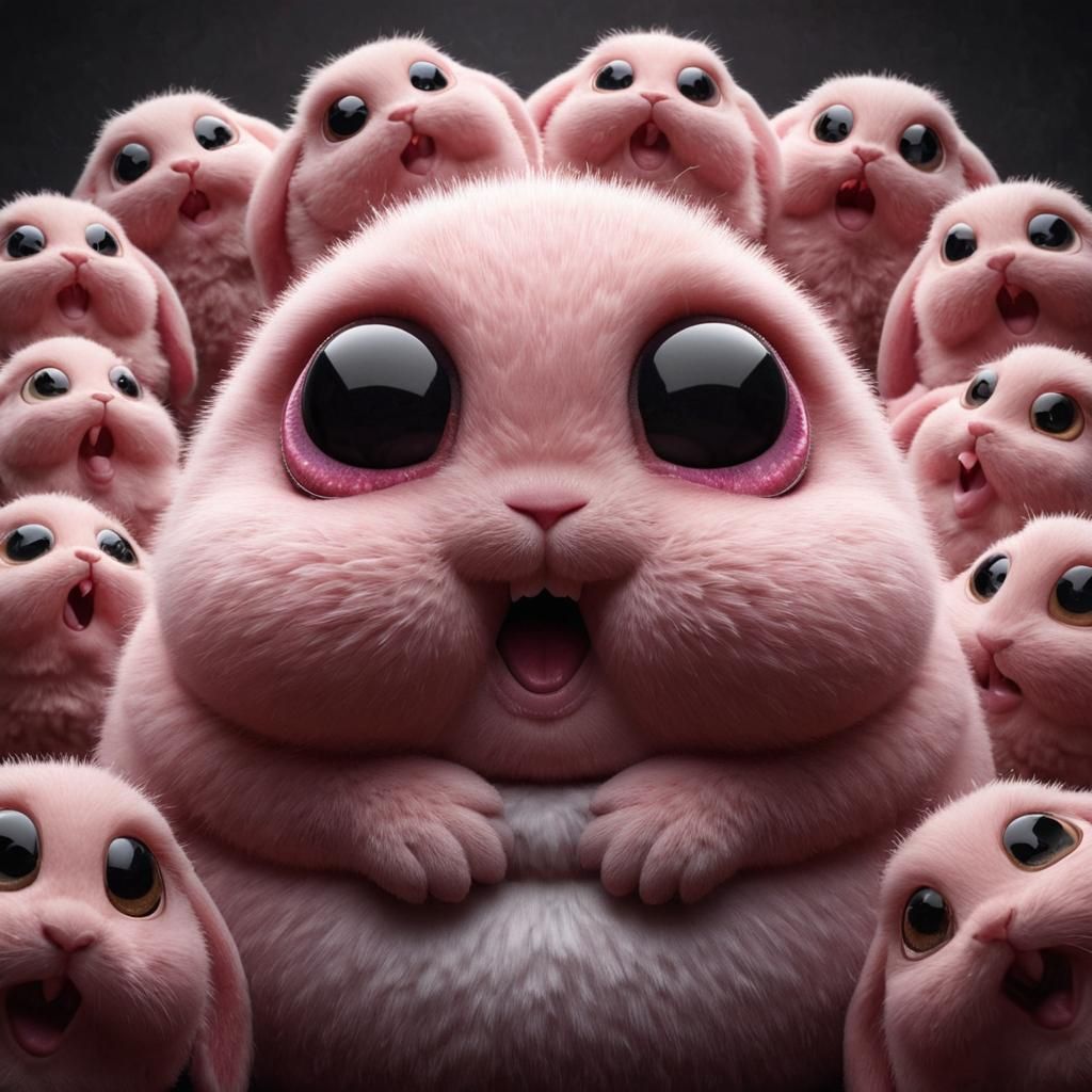 Surprised Pink Rabbit in Darkness: 3D Rendering