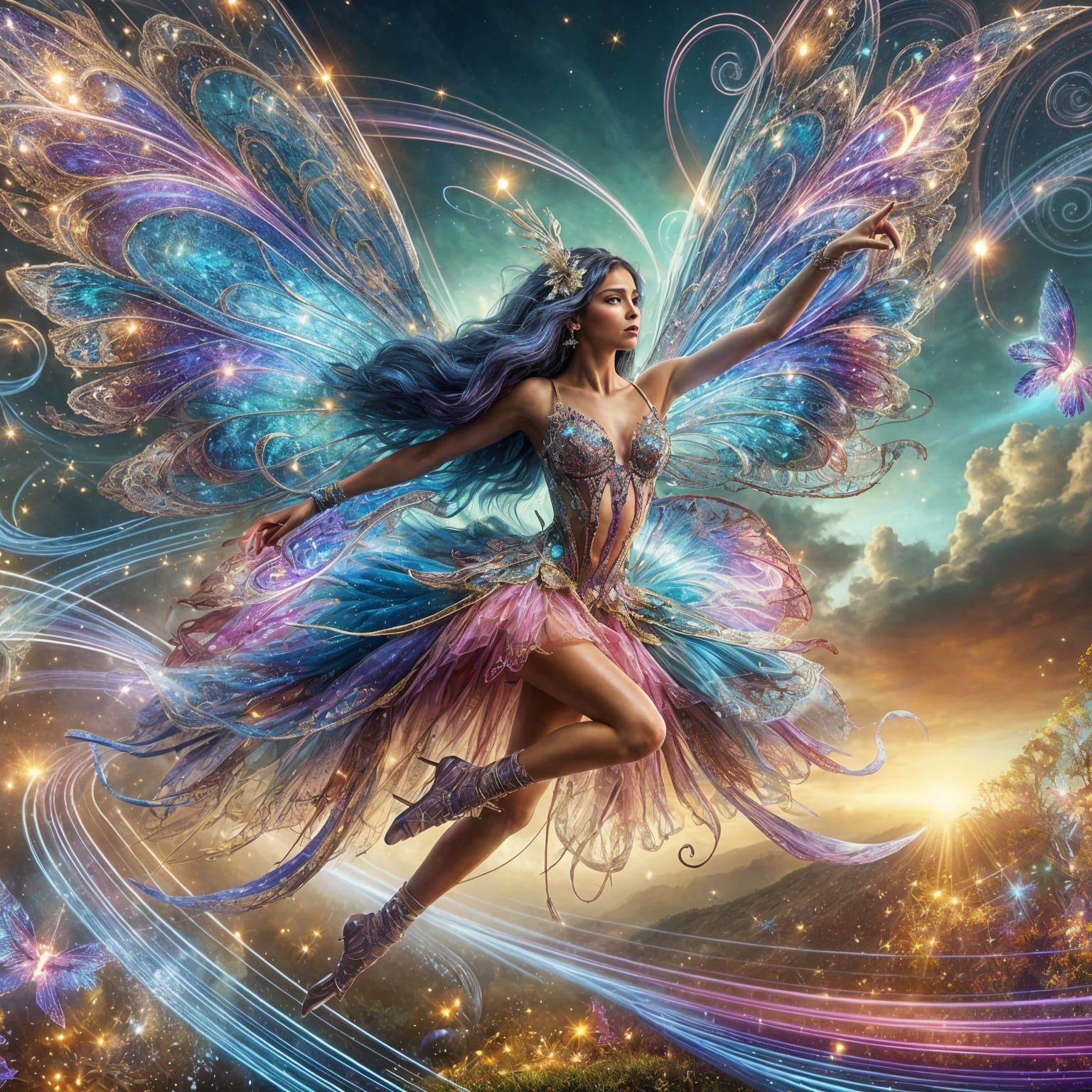 Stunning Fairy with Multicolored Wings