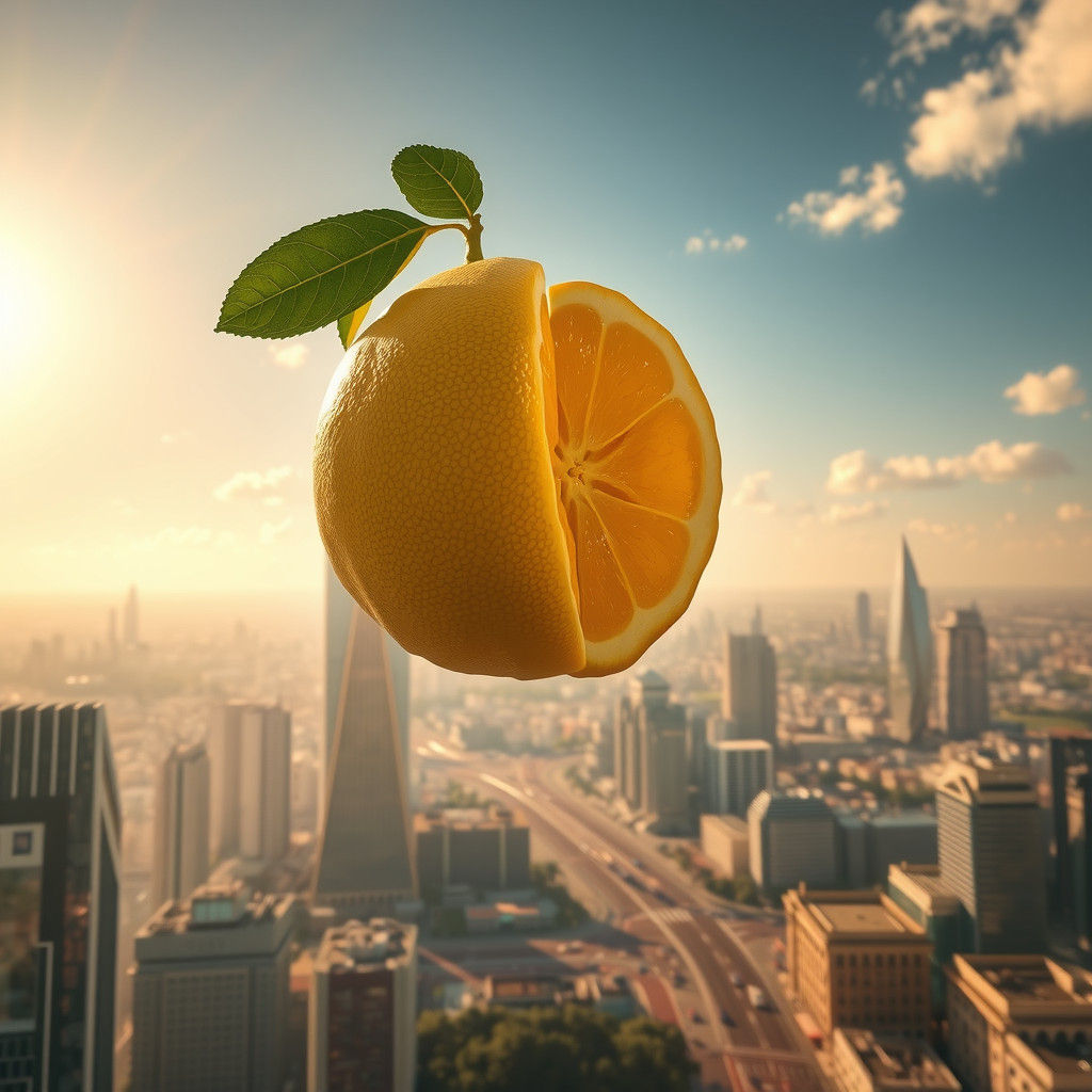 Giant Lemon Above Metropolis in Unreal Engine 5