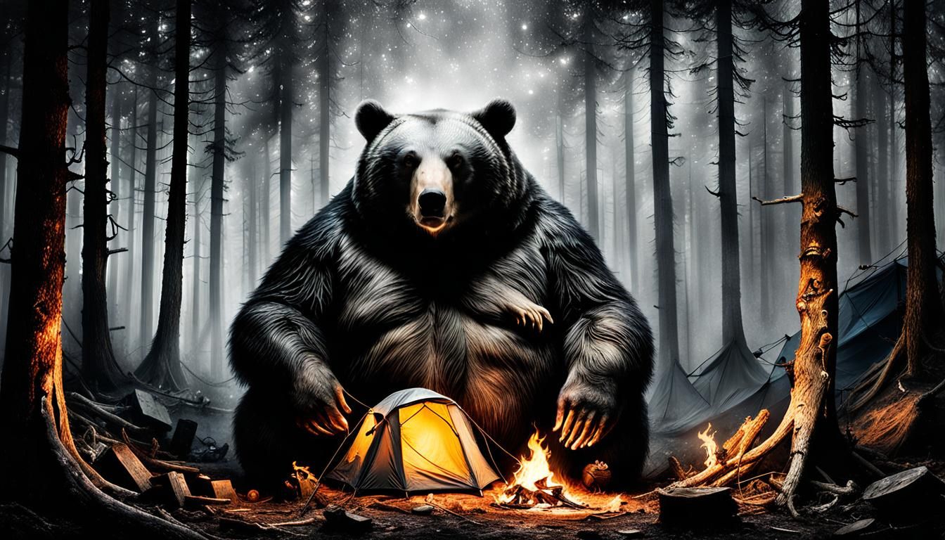 Demonic Cyborg Bear Camps in Volcanic Jungle