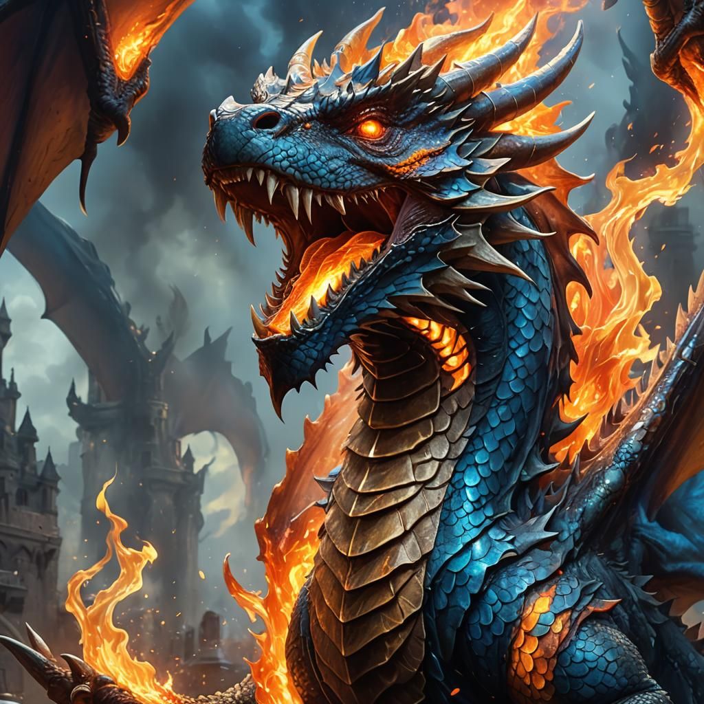 Dragon's Fiery Breath: A Close-Up Fantasy Concept