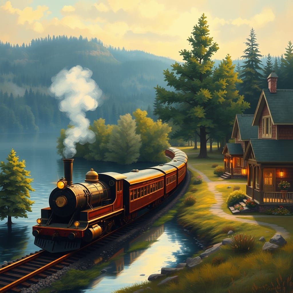 Peaceful train at the lakeside