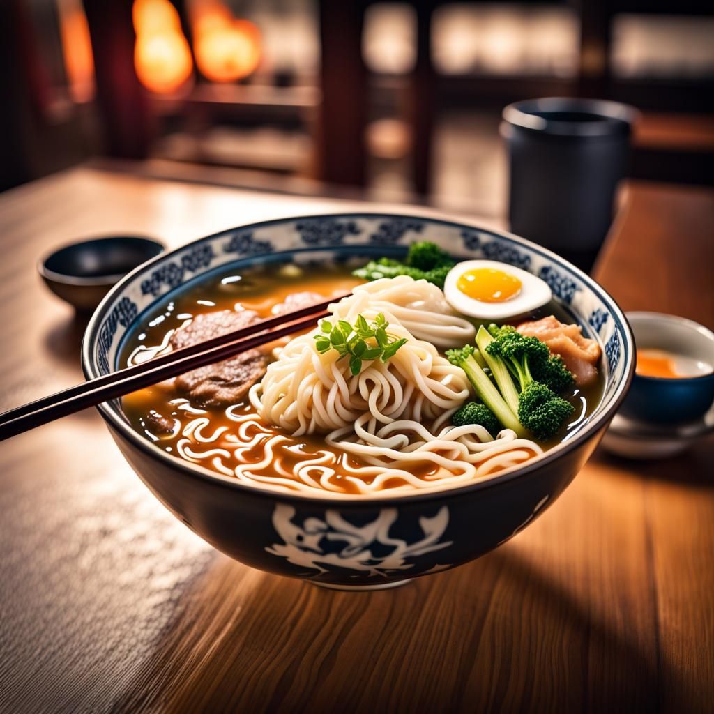 Hyperrealistic Ramen Bowl in National Park
