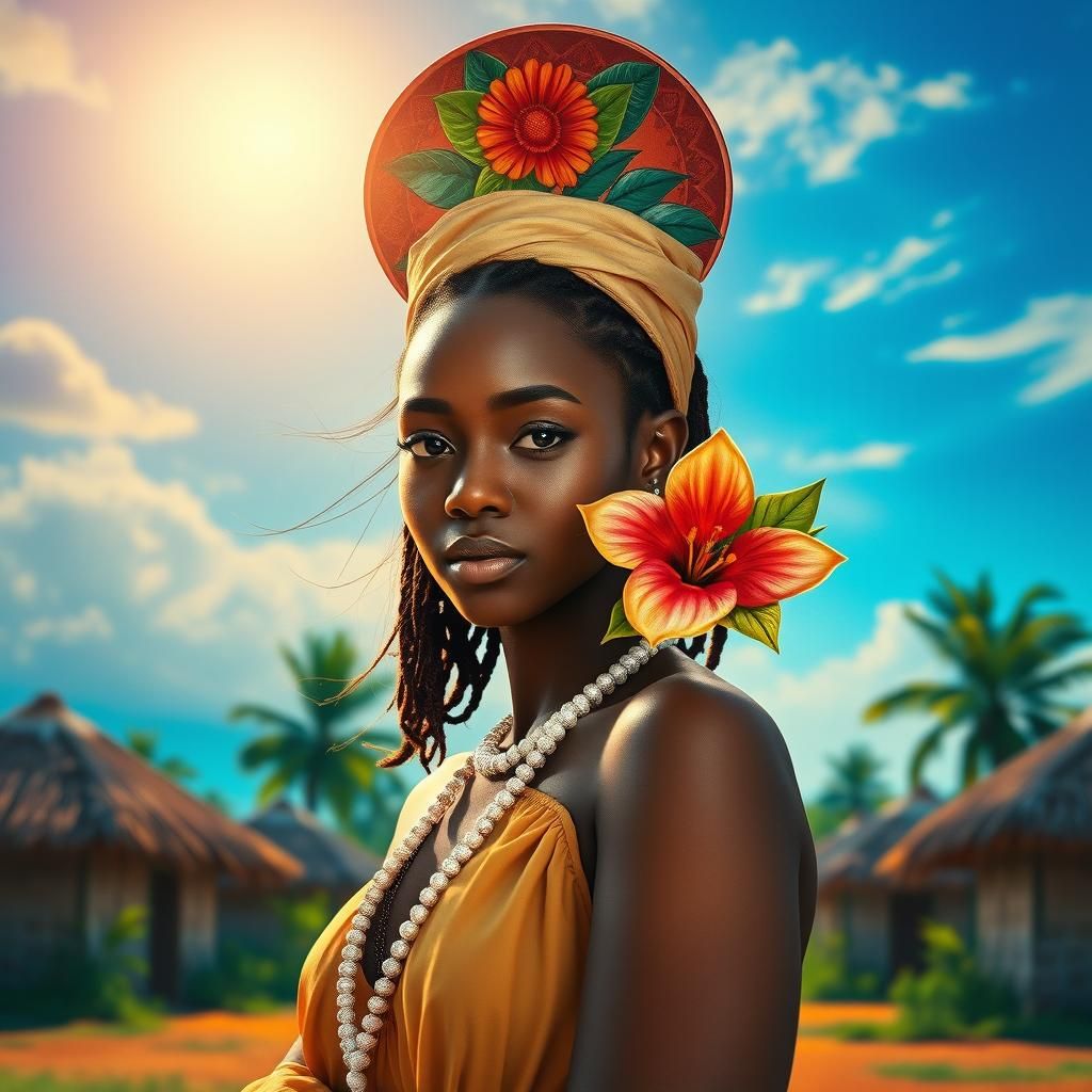Elegant Igbo Woman with Flower in Traditional Village