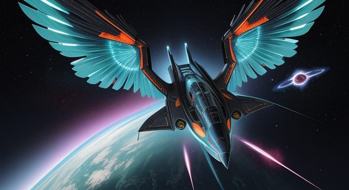 Futuristic Starship Soaring Through Nebula, Digital Art