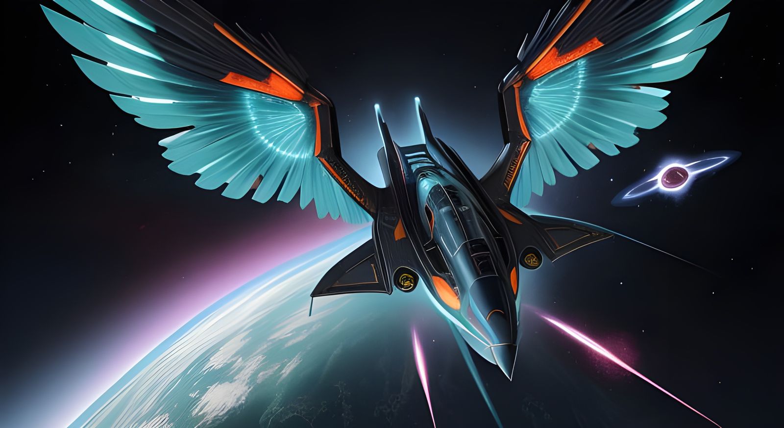 Futuristic Starship Soaring Through Nebula, Digital Art