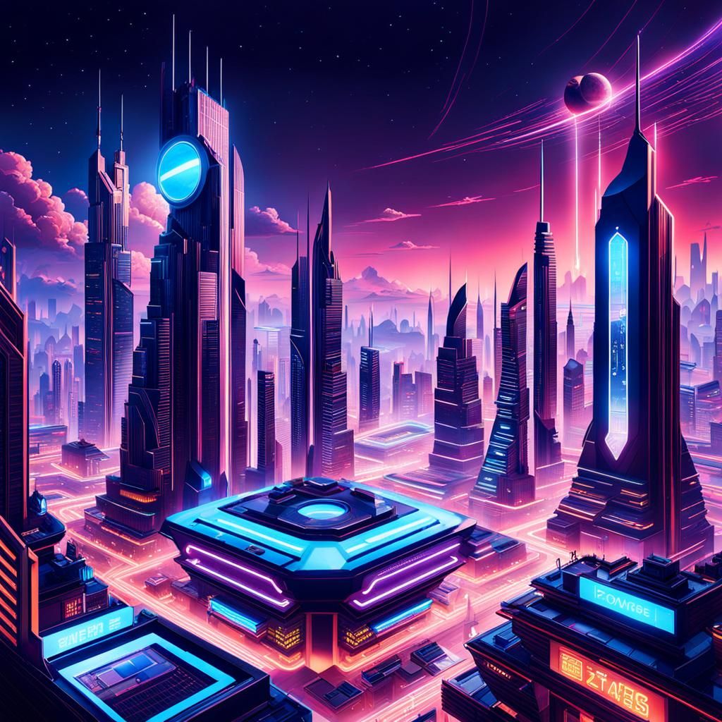 Futuristic Cityscape at Night with Neon Lights