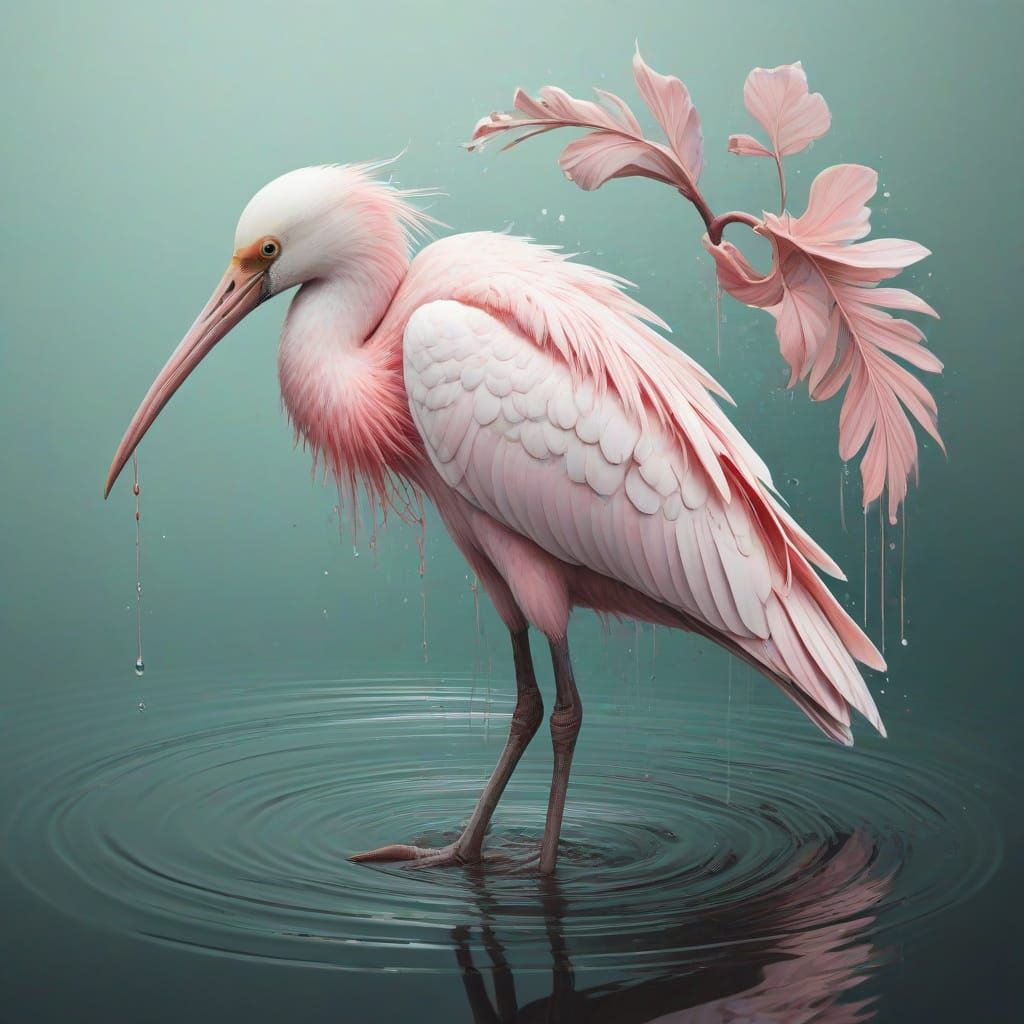 Pastel Spoonbill in Ethereal Watercolor and Digital Art Fusi...
