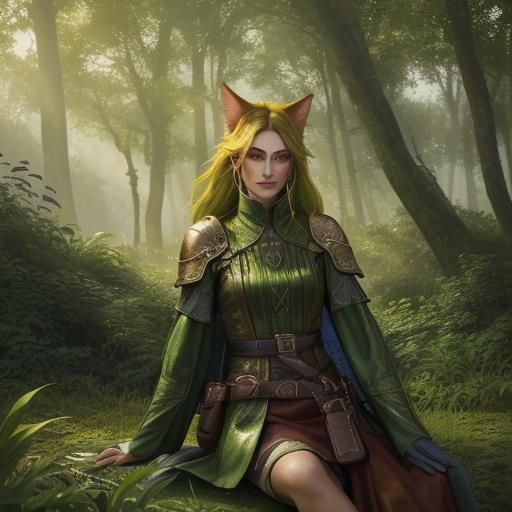 Anthro Cat with Money Bag in Sci-Fi Forest