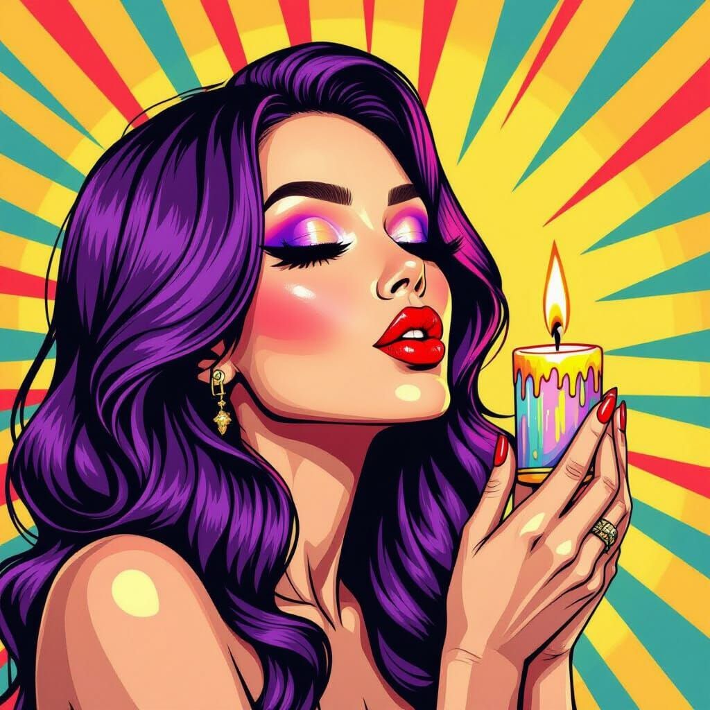Woman Blowing Candle, Pop Art Comic Style