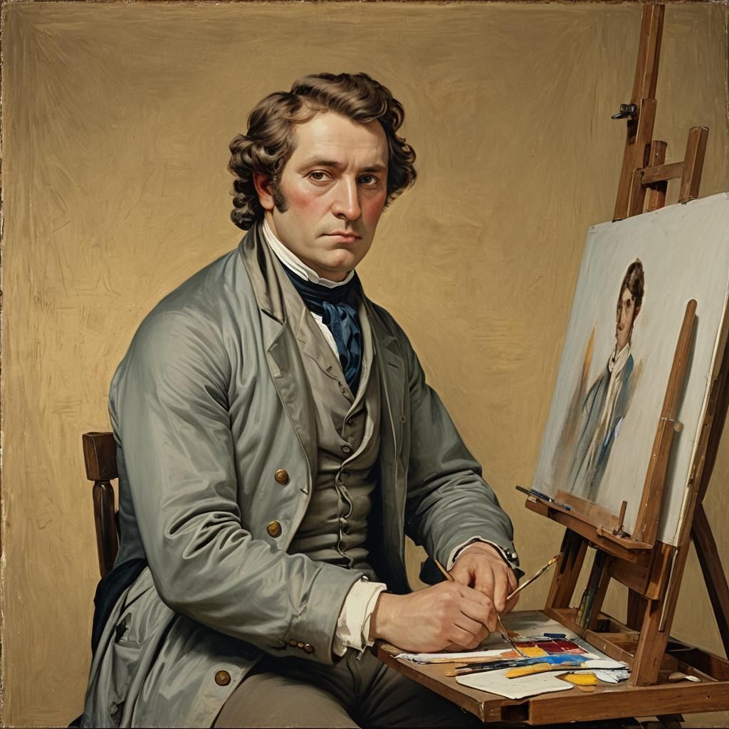 Ingres at Easel in Lavish Neoclassical Studio