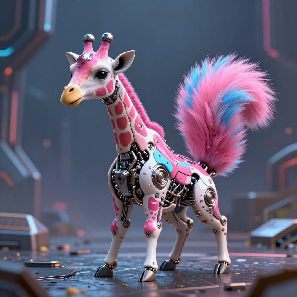 Giraffe-Squirrel Hybrid Creature in Pink and Blue
