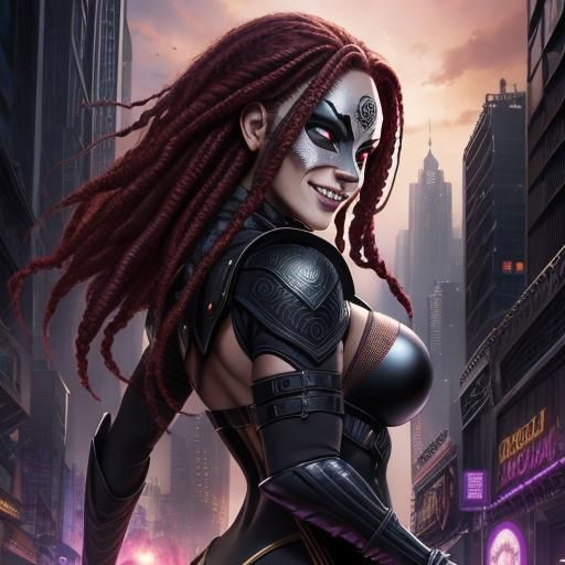 Female Supervillain Soars Over Metropolis in Comic Art