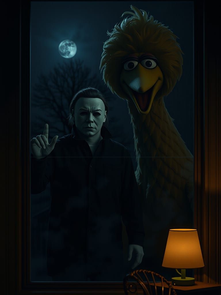 Michael Myers & Big Bird Horror Scene