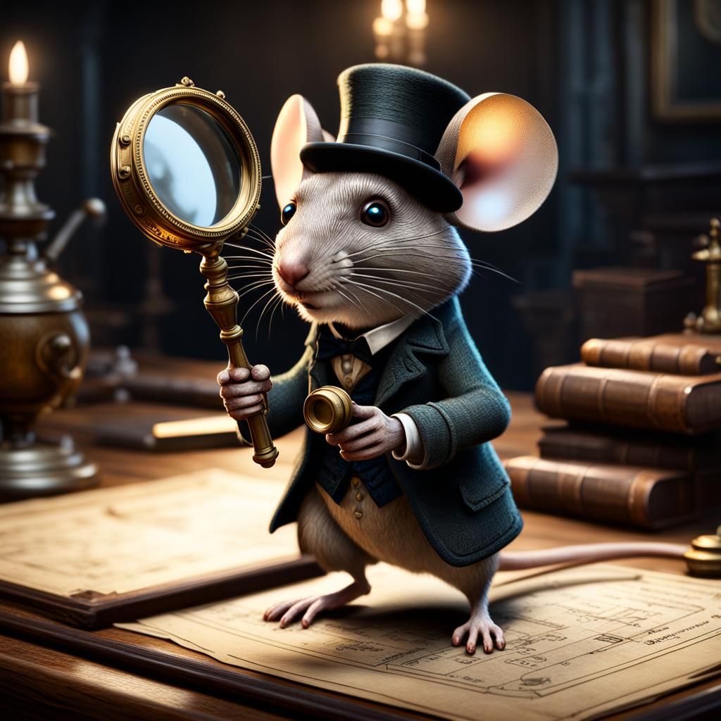 Victorian Detective Mouse with Magnifying Glass