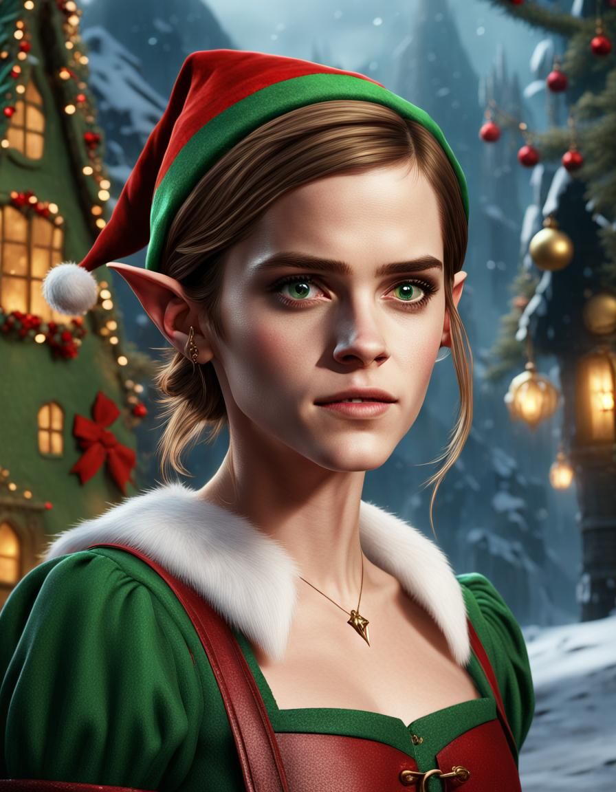 Emma Watson as Christmas Elf: Detailed Digital Art