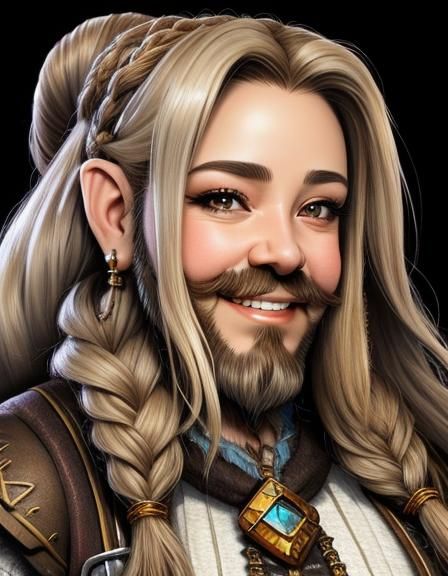 Steampunk Dwarf Portrait with Braids and Silver Armor