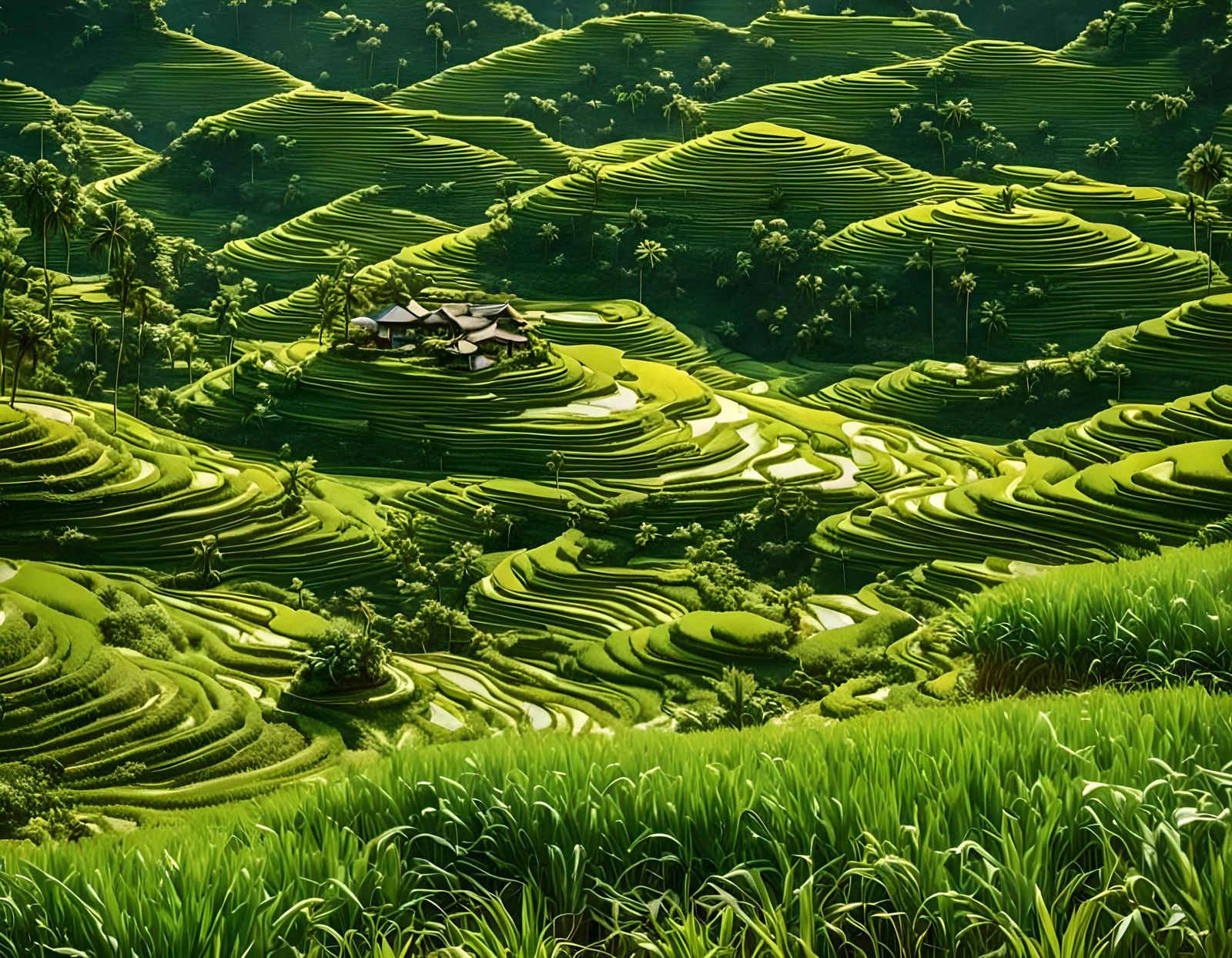 Dreamy Vietnam Terraced Paddy Fields in Retro Style