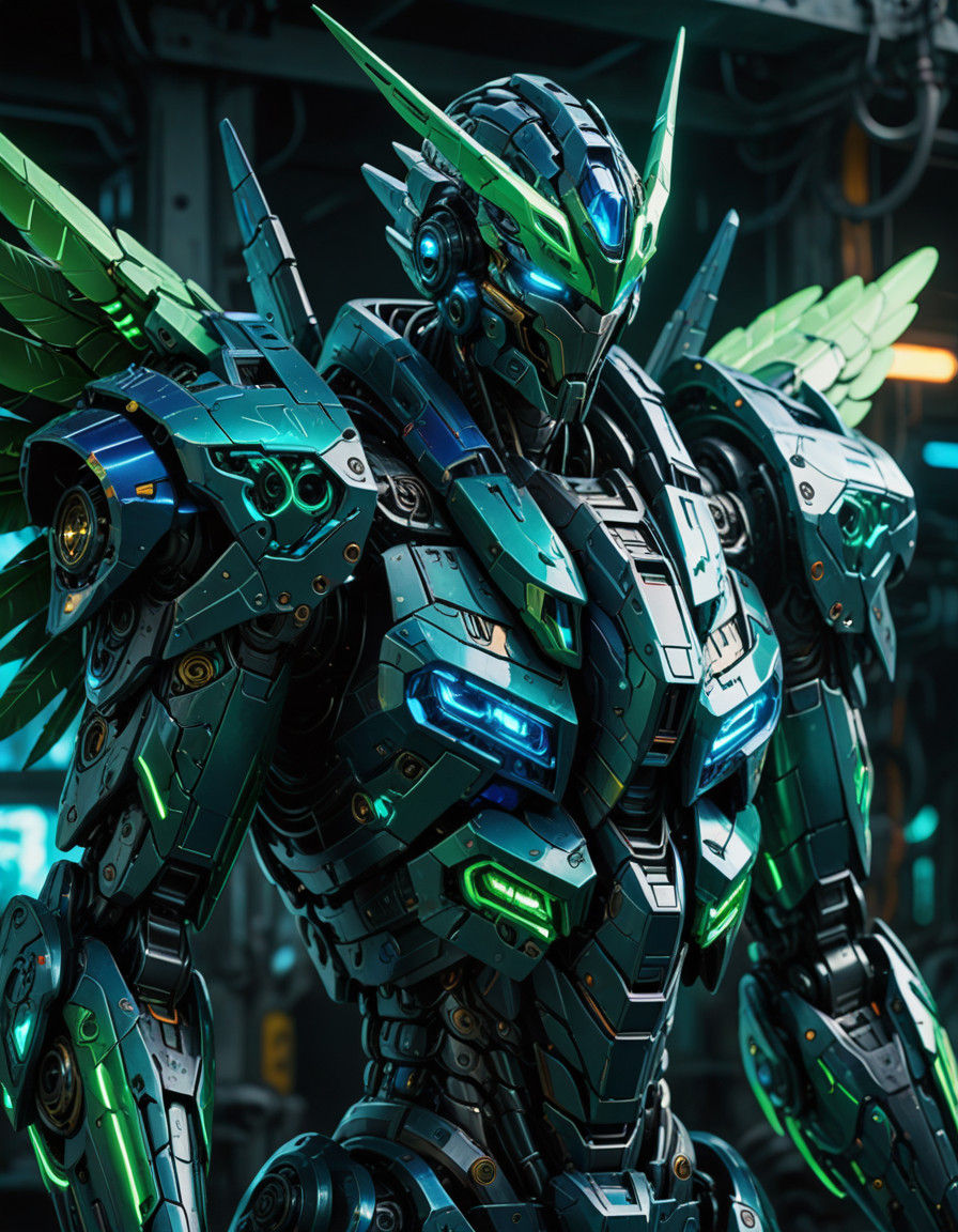 Sleek Gundam Mech Submerged in Neon Ocean