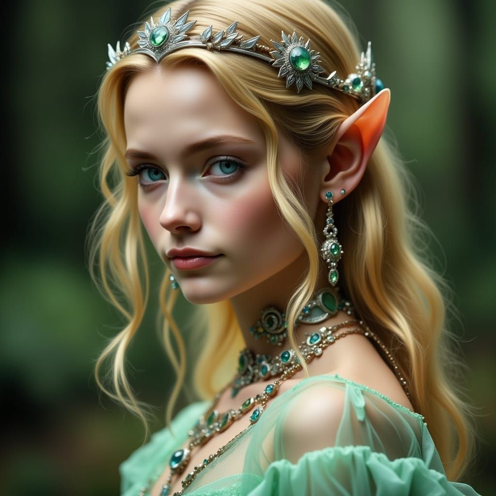 Elegant Elf Woman Portrait with Gold Hair