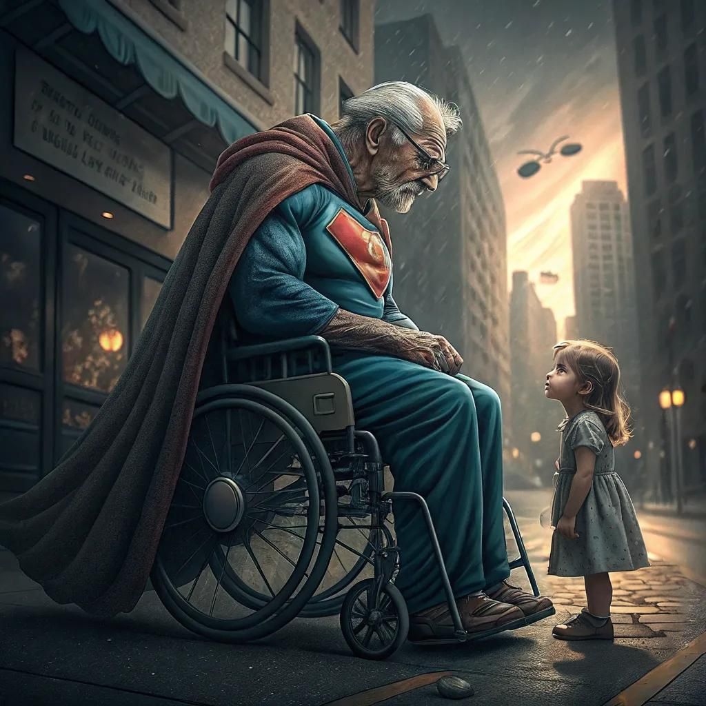 Granddaughter Looks Up to Grandpa in Dramatic Lighting