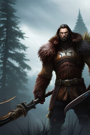 Sinister Bear Man in Dark Fantasy Landscape